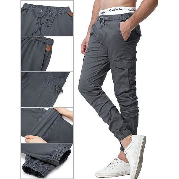 Pantalon Cargo Survêtement Homme - Bas Ouvert Avec Cordon - Polaire Douce - Multi-poches - Pour Randonnée, Jogging, Détente
