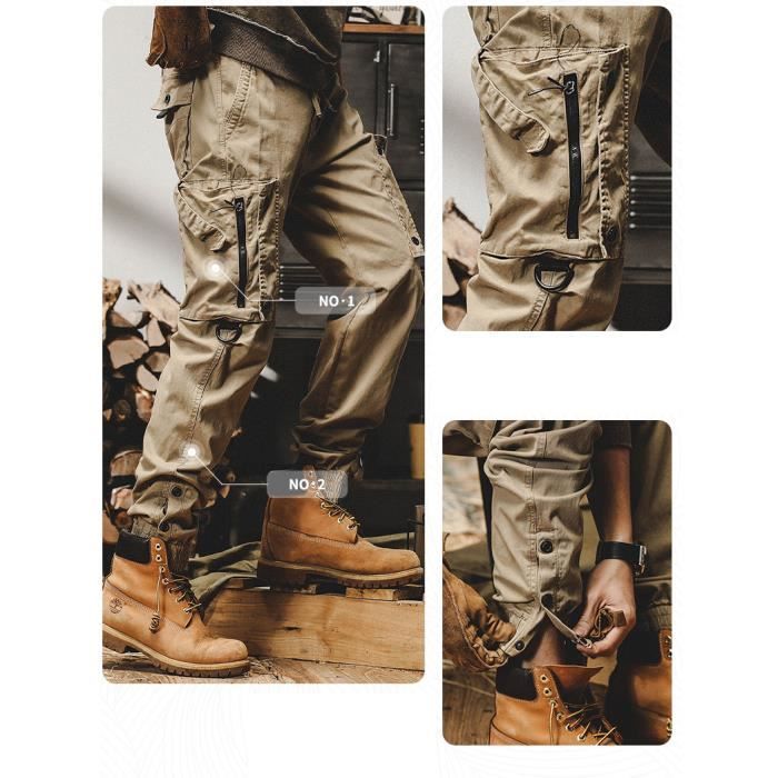 Pantalon de Travail Cargo Homme Extérieur Multi-Poches Coupe Droite Casual  Automne - Gris