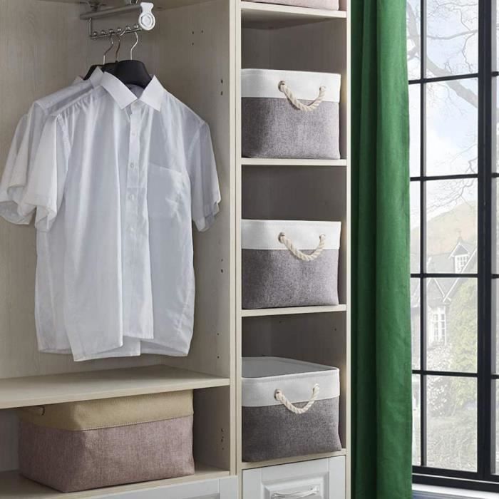 Boite de Rangement - YNKKVRE - Grand - Gris Blanc - Pliable - Toile de lin - Maison