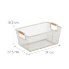 Panier De Rangement Rectangulaire Relaxdays Métal Noir Maille + Poignées Bois - 16,5 X 37 X 22,5 Cm - Déco Et Organisation Maison