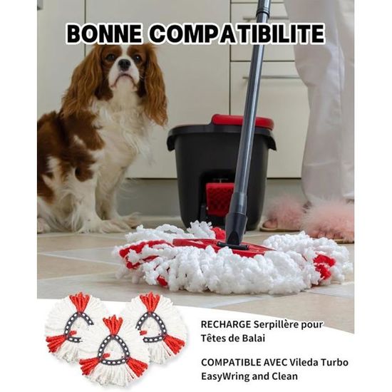 Lot De 6 Serpillières Microfibre De Rechange Compatibles Vileda Turbo 2 En 1 EasyWring&Clean – Rouge Économique
