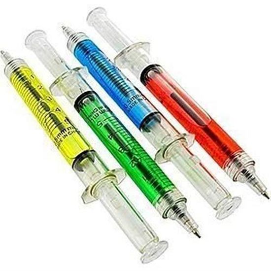 10 Stylos Seringue Faux - Encre Bleue Ou Noire - Accessoire Humour Médical - Cadeau Original