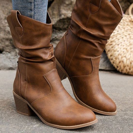 Bottines Femme R&Renzi Pointues En Cuir Marron - Style Santiags - Pointure 40 - Neuves Sans Boîte