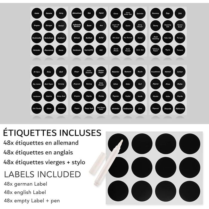 Set De 4 Pots à Épices 170 Ml En Verre - Grand Format Avec 8 Saupoudreurs Pour Dosage Précis !