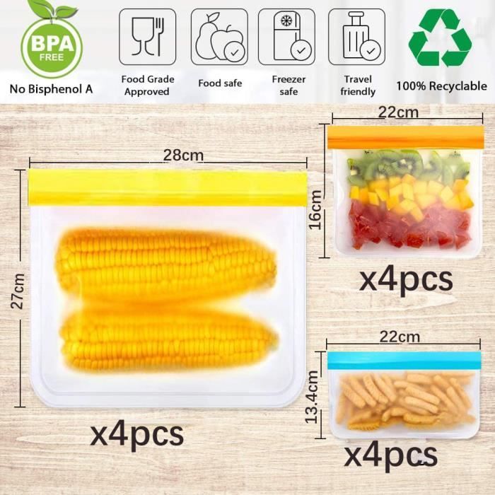 Lot De 12 Grands Sacs De Congélation Réutilisables, Sans BPA