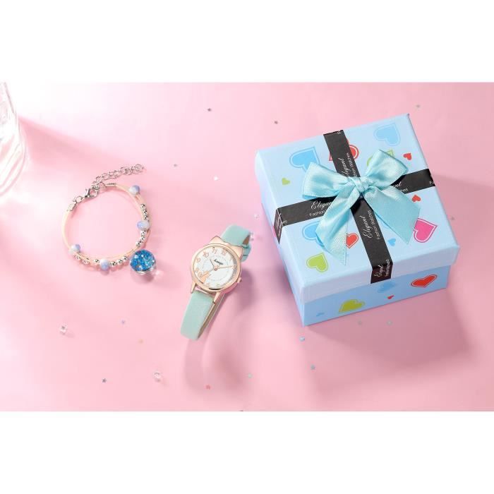 Montre Enfant Fille Chat - Bracelet Cuir - Quartz Analogique - Étanche - Cadeau Mignon