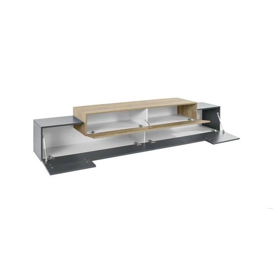 DMORA Meuble TV Maiella 165cm – Buffet Bas Moderne, Rangement Avec Porte Rabat, Chêne Et Anthracite