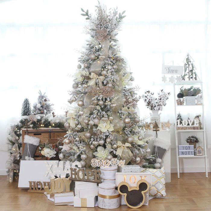 Kiiwah Décorations De Noël Lot De 42 Pièces - Flocons De Neige Dorés Pailletés, Suspensions Papier Pour Sapin Avec Ficelle (10 Motifs)