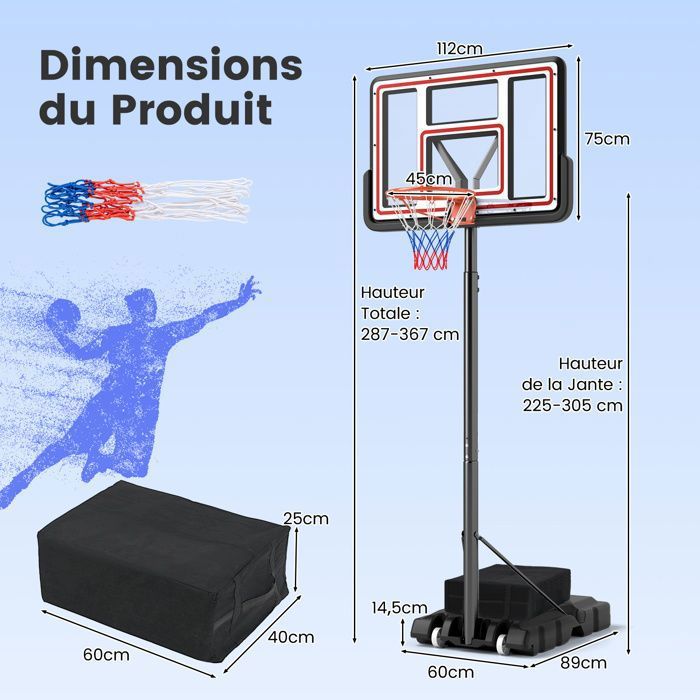 Panier De Basket-Ball Sur Pied Hauteur Réglable Support De Basketball Mobile Avec Base Remplissable Panneau Incassable Pour Enfants Panier De Basket-Ball Sur Pied Hauteur Réglable Support De Basketball Mobile Avec Base Remplissable Panneau Incassable Pour Enfants