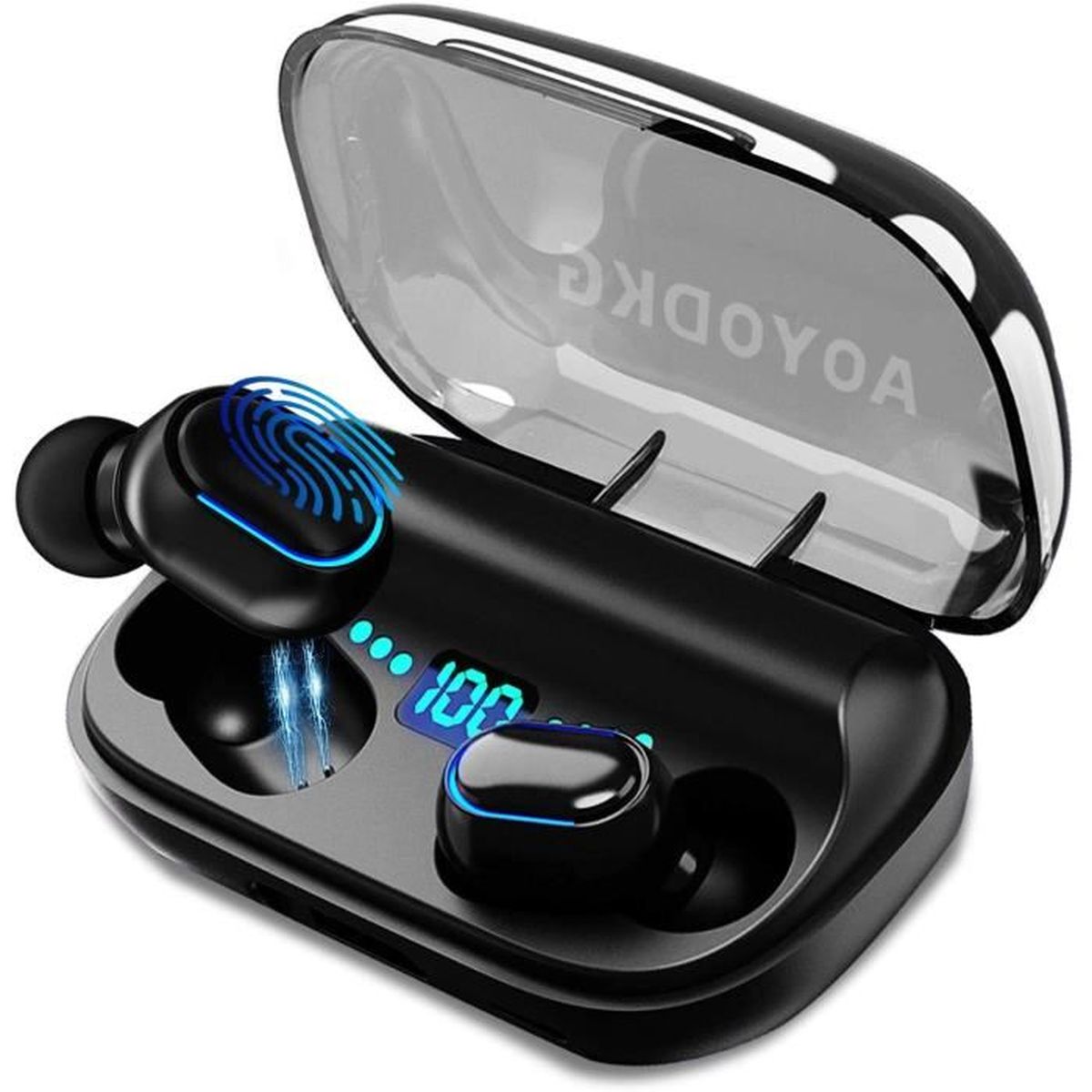 Écouteurs Sans Fil ZYHKON Bluetooth 5.4 - Écran Tactile LED Couleur - IP7 Étanche - Micro Intégré - Violet Clair
