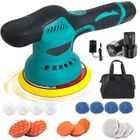 MAWIRON Voiture Polisseuse Kit sans Fil Brushless Excentrique Polissage Cirage Ponceuse Portable 6800RPM 2Batteries+Chargeur 22 Peaux Polir