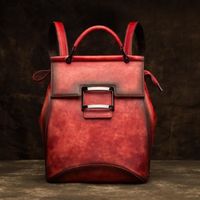 23cm-12cm-29cm - Rouge - sac à dos Vintage de haute qualité pour femmes, de luxe en cuir véritable, grande ca