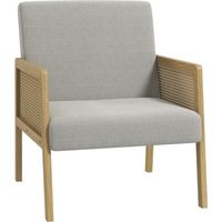Fauteuil lounge - 2 coussins inclus - assise profonde - accoudoirs - structure bois hévéa rotin - tissu gris