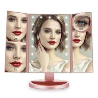 JANZDIYS Miroir de Maquillage à 22 LED-Miroir de Courtoisie Pliant-Miroir Grossissant 2X/3X/10X-Dimmable Tactile 180° Rotation