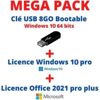 PACK WINDOWS 10 SUR CLE USB BOOTABLE + LICENCE WINDOWS 10 PRO + LICENCE OFFICE 2021 PRO PLUS