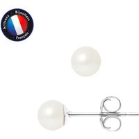 PERLINEA - Boucles d'Oreilles - Véritables Perles de Culture d'Eau Douce Rondes 5-6 mm Blanc Naturel - Or Blanc - Bijoux Femme