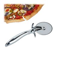 Relaxdays Découpe pizza pro roulette lame acier inoxydable Ø 7 cm, couteau à pizza avec poignée antidérapante, argenté