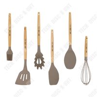 TD® Ustensiles de cuisine en silicone avec manche en bois gris Ensemble d'ustensiles de cuisine en silicone Ustensiles de cuisine