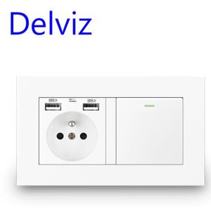 PRISE Delviz-Prise de Courant Standard Français,Port de Chargeur USB pour Téléphone Portable,RJ45-TV,16A,Panneau - USB Socket(Switch)