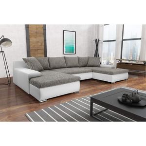 CANAPE CONVERTIBLE Canapé d'angle panoramique Convertible en lit KORSE gris et blanc