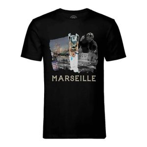 T-SHIRT T-shirt Homme Col Rond Noir Marseille Collage France Ville Pastis OM