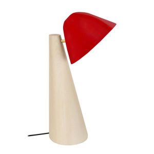 LAMPE A POSER NELLA-Lampe de bureau conique bois  naturel Abat-jour: bol métal rouge 1 ampoule E14 inspiration nordique P25xD25xH42cm
