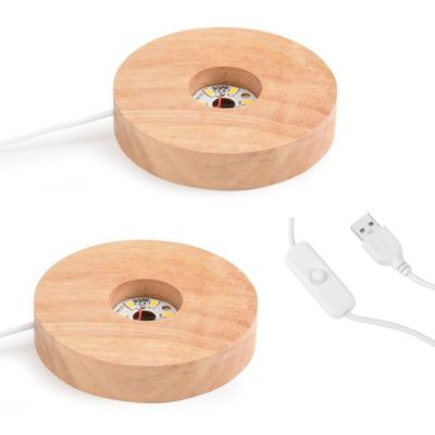 Lot 4 Socles Lumineux LED Bois – Bases Rondes & Carrées Multicolores Pour Cristal, Acrylique, Résine, Bijoux