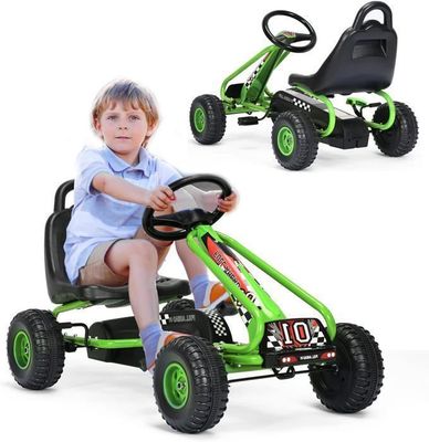 Kart à Pédales HOMCOM Pour Enfants – Siège Réglable, Roues EVA Silencieuses, Marche Avant/arrière, 3-8 Ans
