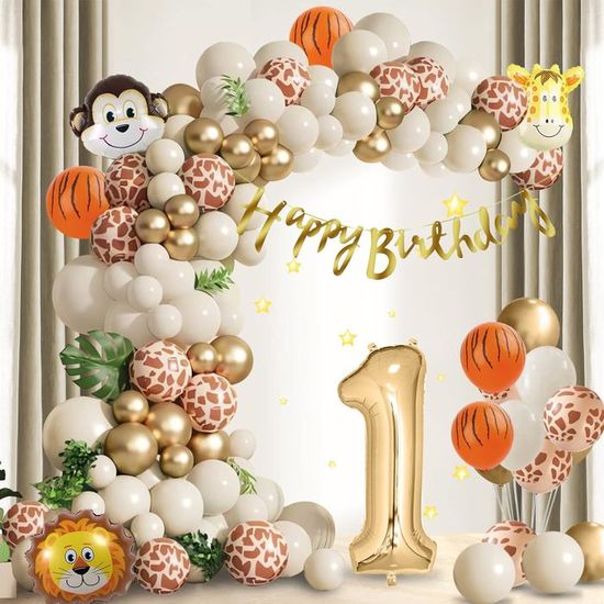 Kit Décoration Anniversaire Beige Blanc Or Luxe - Ballons, Banderole, Nappe Et Accessoires Pour Fête Élégante