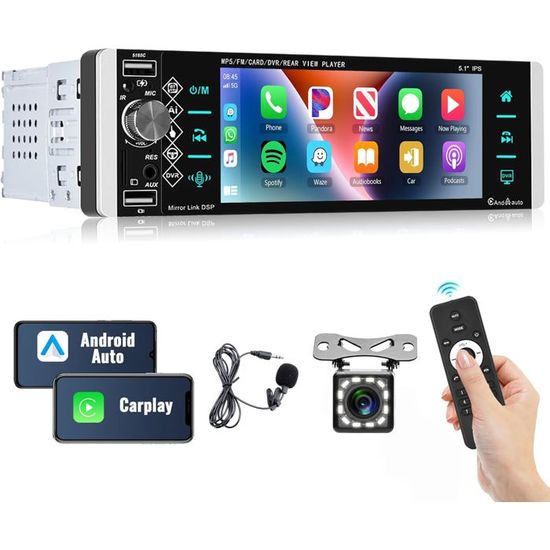 Roinvou Écran Autoradio CarPlay 1 DIN Avec Android Auto Sans Fil