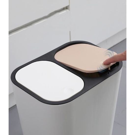 Poubelle avec Double Compartiment Poubelle avec Couvercle Systèmes de tri des déchets pour Cuisine, salle de bain,Blanc