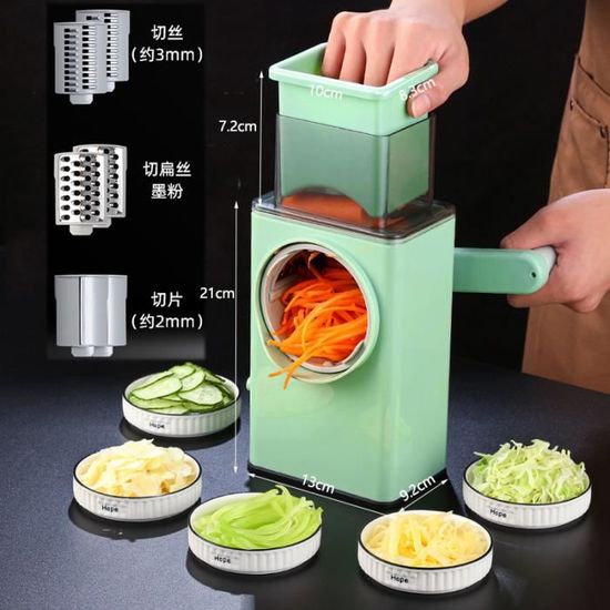 Râpe à Tambour Manuelle – 10 Lames Incluses – Pour Légumes, Fromage – Sécurité Et Rapidité