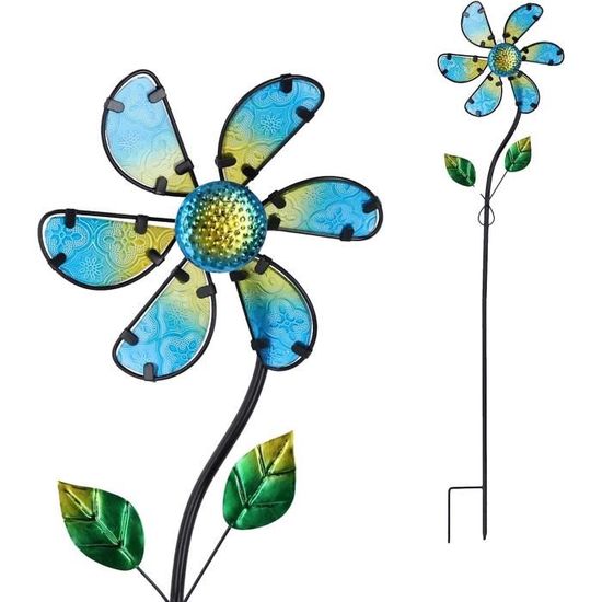 Moulin à Vent Décoratif En Forme De Fleur Pour Enfants - 28 Cm De Diamètre, Tige 52 Cm, Léger Et Portable