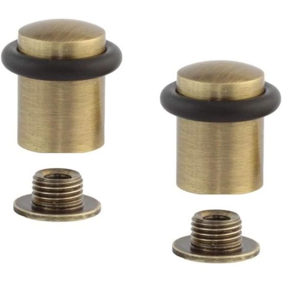 EVI Herrajes | Lot De 2 Butée De Porte | 20X25mm | Laiton Finition Mate - Caoutchouc Blanc En Silicone Natural | Base Filetée - Vis & Cheville De Fixation Compris | I-180