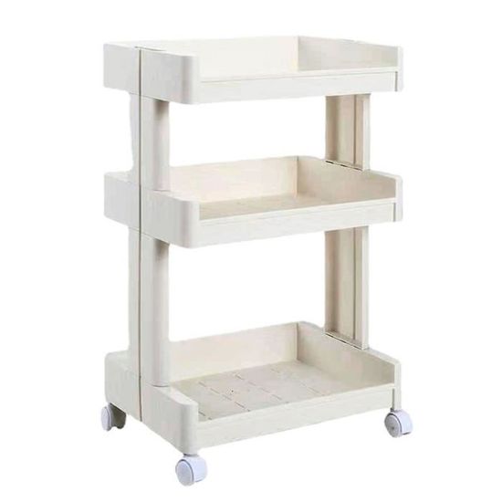 Chariot De Rangement 3 Niveaux Avec Roulettes - Blanc 43x36x86cm - Organisation Maison