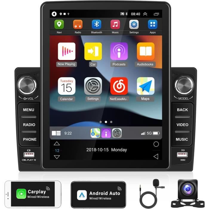 TOUTBIEN CarPlay & Android Auto, 9 Zoll Tragbares Autoradios Mit Große Größe, Bluetooth 5.0, Sprachsteuerung, GPS Navigation Mit Echtzeit-Verkehrsfunktion, Mirror Link Airplay Für Auto/LKW/Motorhome