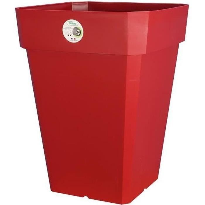 RIVIERA Pot de fleurs carré Soleilla en plastique - 49 x 49 x H 50 cm - 65 L - Rouge