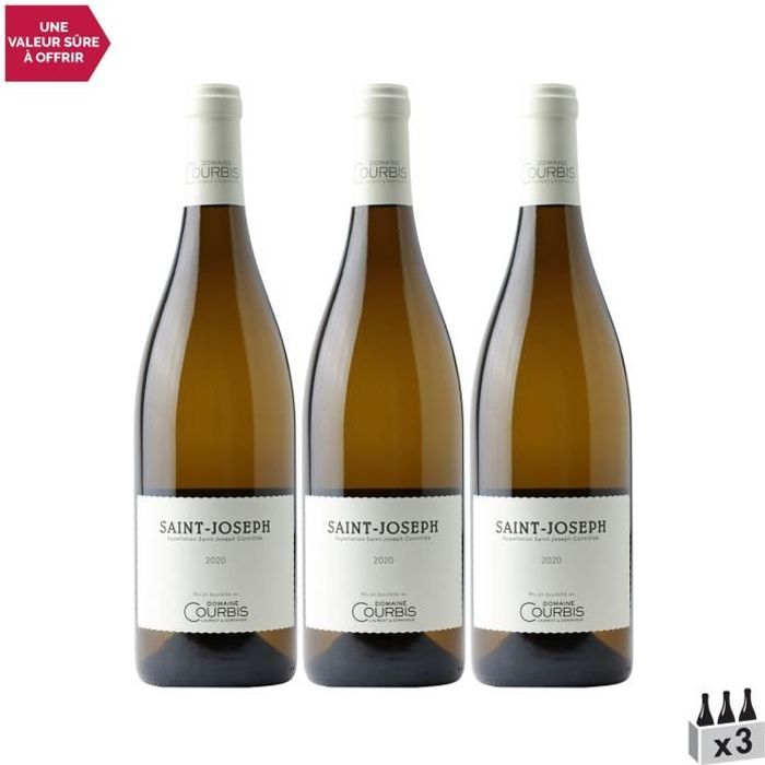Saint-Joseph Blanc 2020 - Lot de 3x75cl - Domaine Courbis - Vin AOC Blanc de la Vallée du Rhône - Cépage Marsanne