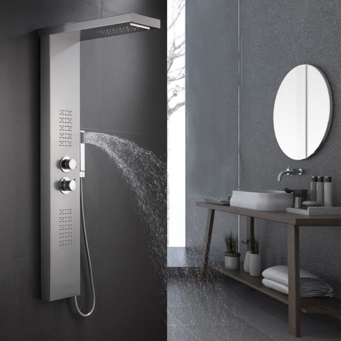 Colonne de douche Avec LED éclairage-Thermostatique Acier inoxydable Hydromassage 22*45*125cm