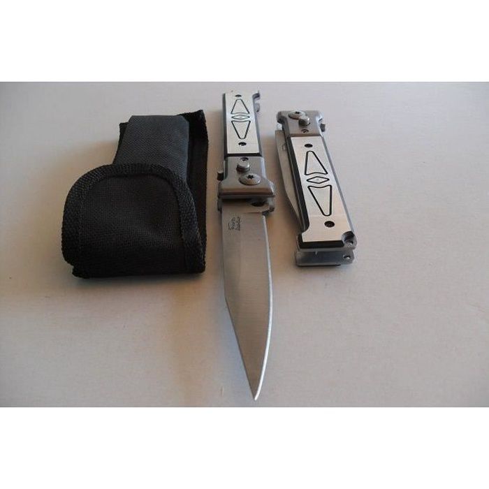 Couteau de Poche Lame Acier Fine 10,5 Cm Manche en Alu 12 Cm Chasse Pêche Bivouac