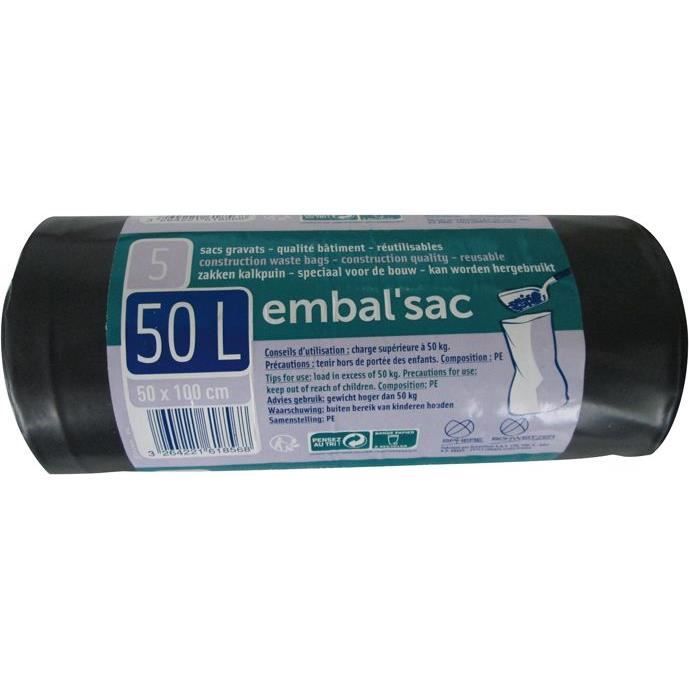Sac poubelle gravats 50L - Vendu par 5