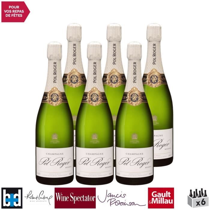 Champagne Brut Réserve Blanc - Lot de 6x75cl - Champagne Pol Roger - 16-20 Gault & Millau - Cépages Chardonnay, Pinot Noir, Pinot Me