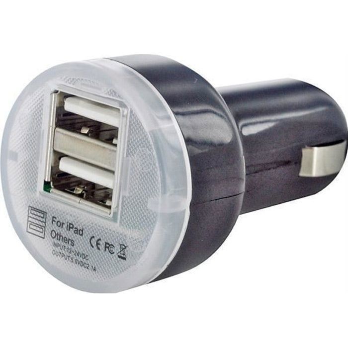 Double chargeur USB Voiture Allume Cigare pour iPhone iPad Tablettes Samsung Sony GPS, Couleur: Noir