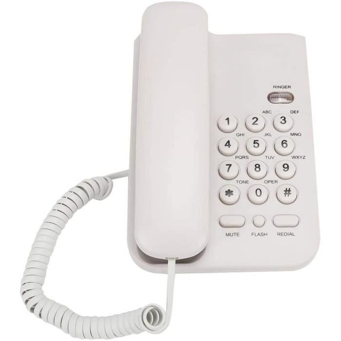 Tangxi Téléphone Fixe, téléphone Filaire de Bureau/Domicile avec Ligne téléphonique Britannique, téléphone Portable Durable ABS(Blan