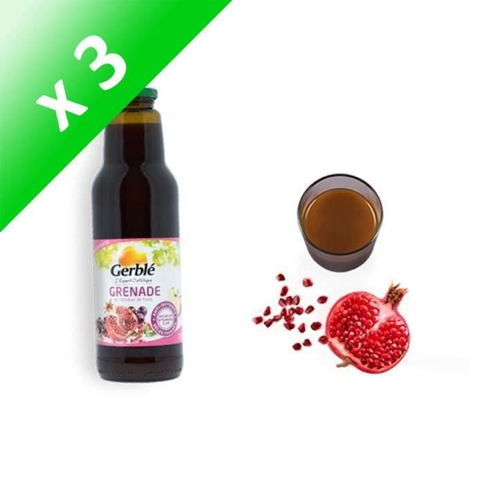 GERBLE Jus de grenade, raisin, pomme, purées de pêche et goyave - 75 cl (Lot de 3)