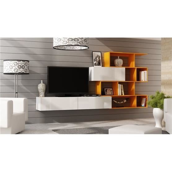 Ensemble meuble tv design Mariana blanc et orange
