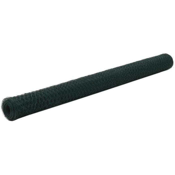 CRE Grillage Acier avec revêtement en PVC 25 x 1,5 m Hexagonal Vert Diamètre du rouleau 14 cm