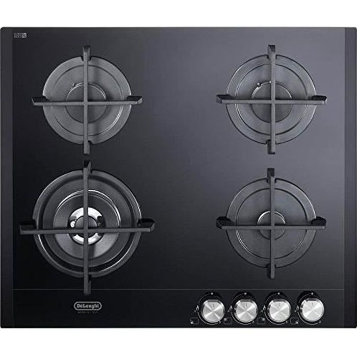Cuisinière à gaz 4 feux largeur 60 cm grilles en fonte plan en verre trempé