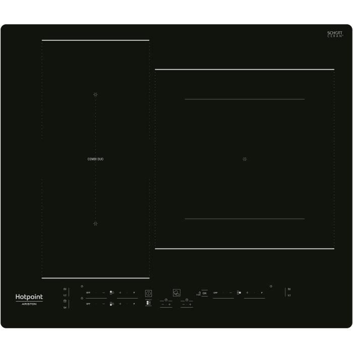 HOTPOINT HB2760BNE - Table de cuisson induction - 3 zones - 7200W total - L 59 cmX P 51 cm - Noir