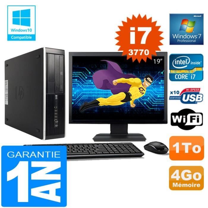 PC HP Compaq 8300 SFF Core I7-3770 Ram 4Go Disque 1 To Wifi W7 Ecran 19